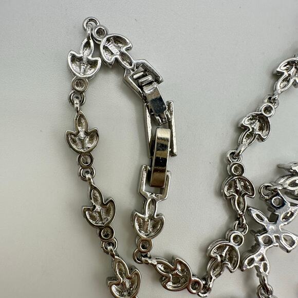 Silver tone rhodium plated clear CZs cubic zirconia formal drop necklace - Picture 7 of 8